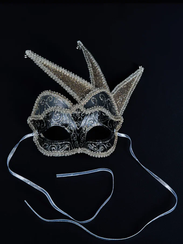 Винтажное украшение Маска королевского шута 28х23 см., черный с платиной, Christmas DeLuxe (89034)