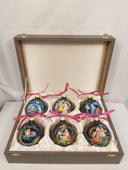 Сувенирный набор из 6-х новогодних шаров с ручной росписью Палех "Сказки"