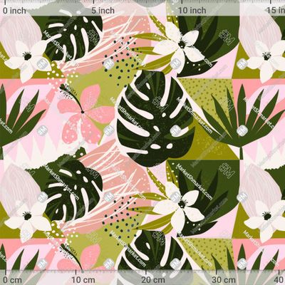 Тропический принт с монстерой и другими экзотическими растениями by Angelina Bambina 566 DPI