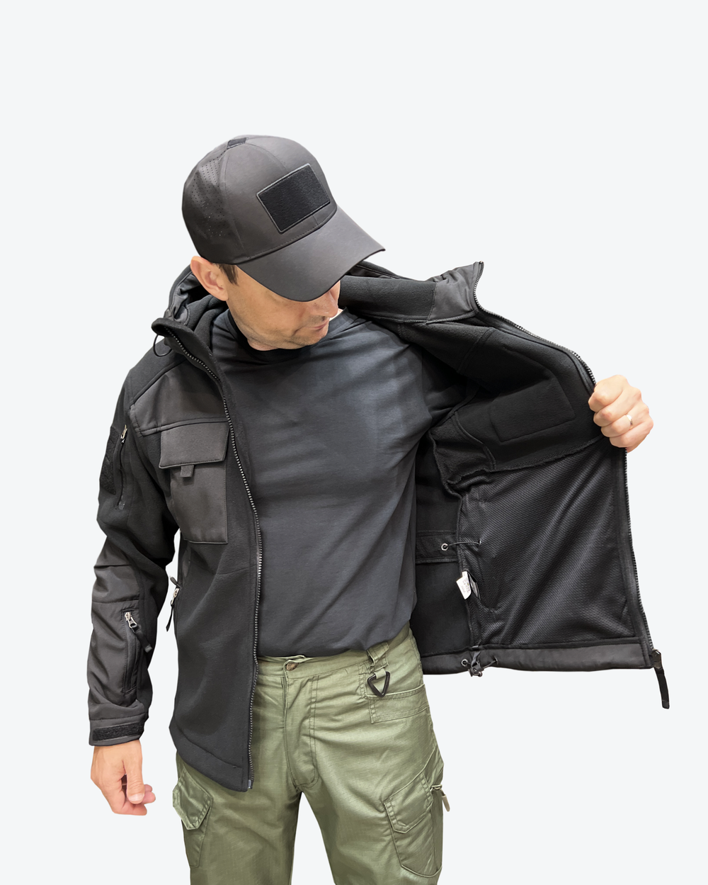 Флисовая кофта с капюшоном, Черный