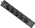 Сетевой фильтр Defender DFS 753 5 розеток, 3 м (защита от ВЧ и импульсных помех, USB зарядка 2.1А)