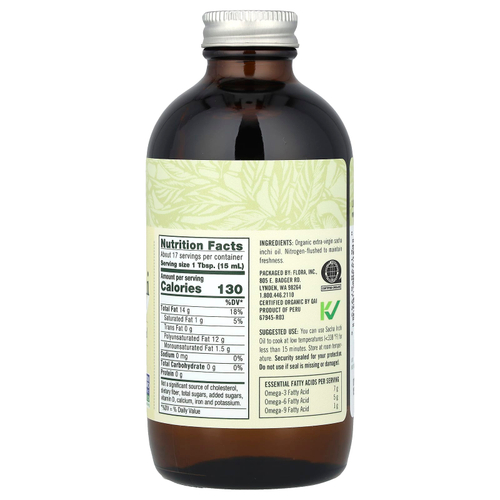 Flora, сертифицированное органическое масло сача инчи, 250 мл (8,5 жидк. унции)