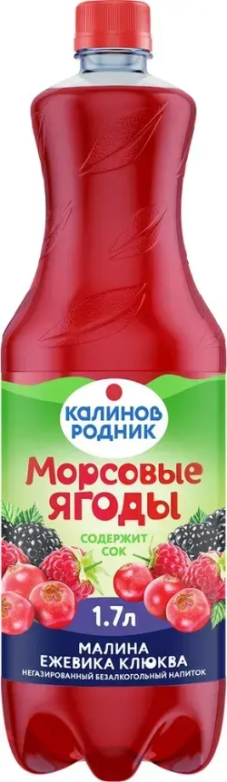 Напиток Калинов Родник Морсовые ягоды с соком Малина, Ежевика, Клюква, негазированный, 1,7 л
