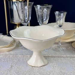 Lenardi 205-400 Конфетница на ножке 20,5х13 см ДОМИНИКА КРЕМ в под.уп.(х12)Фарфор