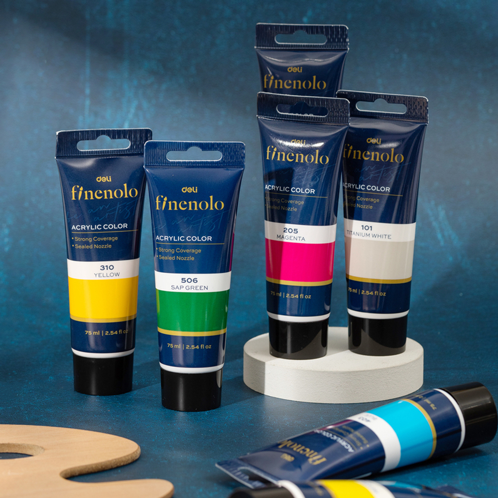 Краска акриловая DELI "Finenolo" художественная, глянцевая, 75 мл., жженая умбра, туба