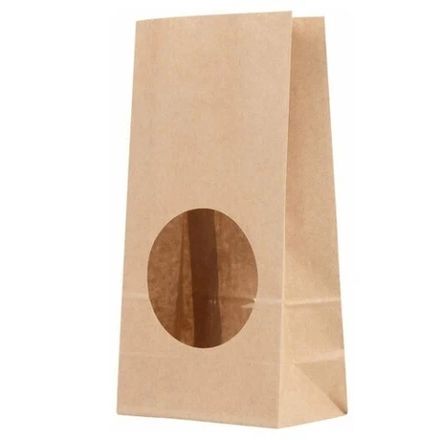Пакет бумажный с круглым окном 100(70)х60х200мм 70г/м2 двухслойный, крафт (500 шт)