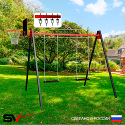 Уличные качели Sv Sport Maxi УК152.1КВ2 (3.0м/Щит баскет/Деревянные 2шт/Подвесы на втулке 2к)