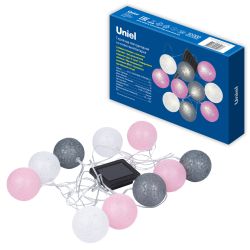 USL-S-230-PM1800 COTTON BALLS-1 Садовая гирлянда на солнечной батарее Клубки. 10 светодиодов. Теплый белый свет. 1xАА Ni-Mh аккумулятор в-к. IP44. TM Uniel