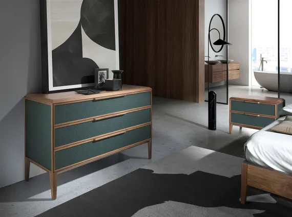 Комод 7150/CP2305-C темно-зеленого цвета из пластика и ореха