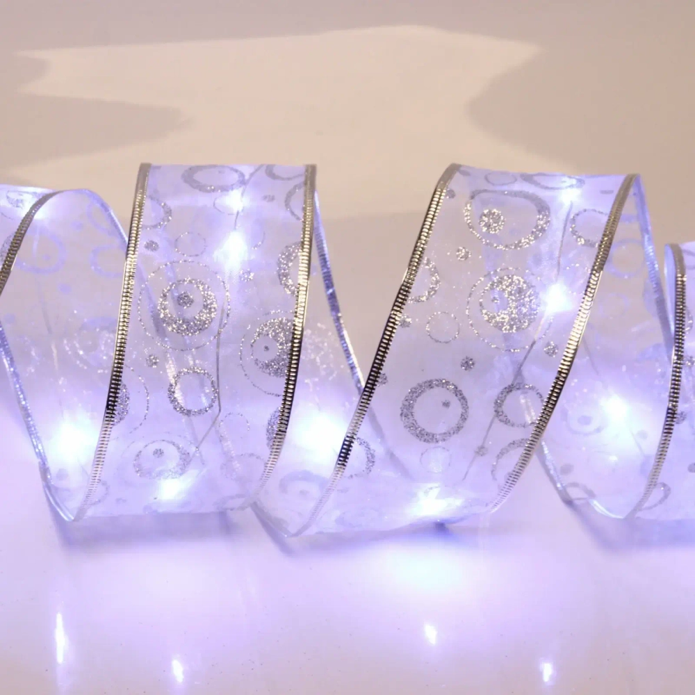 Гирлянда для дома ЛЕНТА ДЕКОРАТИВНАЯ «Морозные узоры» 2,0 м, 6 см (на батарейках), Серебро (подсветка белый)