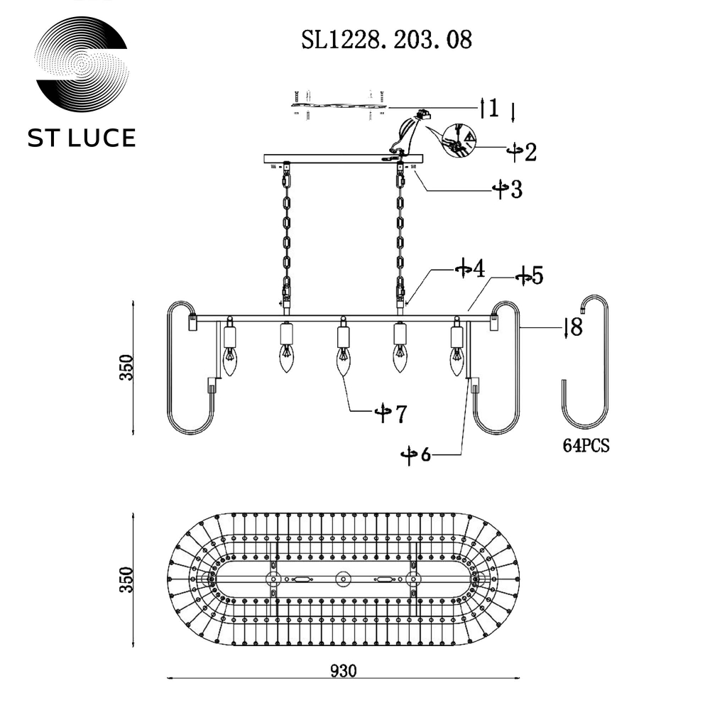 SL1228.203.08 Люстра подвесная ST-Luce Золотистый/Прозрачный E14 8*40W