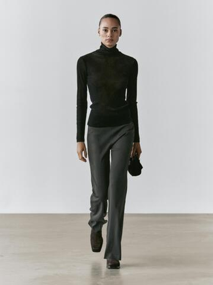 Massimo Dutti Водолазка из полупрозрачной ткани с длинными рукавами, черный