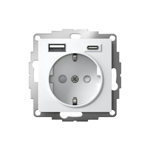 Розетка AtlasDesign 16А с 2-мя заряд. устройствами USB тип A+C 5В/2.4А 2х5В/1.2А механизм бел. SE ATN000132
