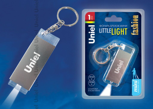 S-KL018-C Grey Фонарь-брелок Uniel серии Стандарт «Little light – fashion», алюминиевый корпус, 1 LED, упаковка — кламшелл, 2xCR1220 в/к, цвет — серый