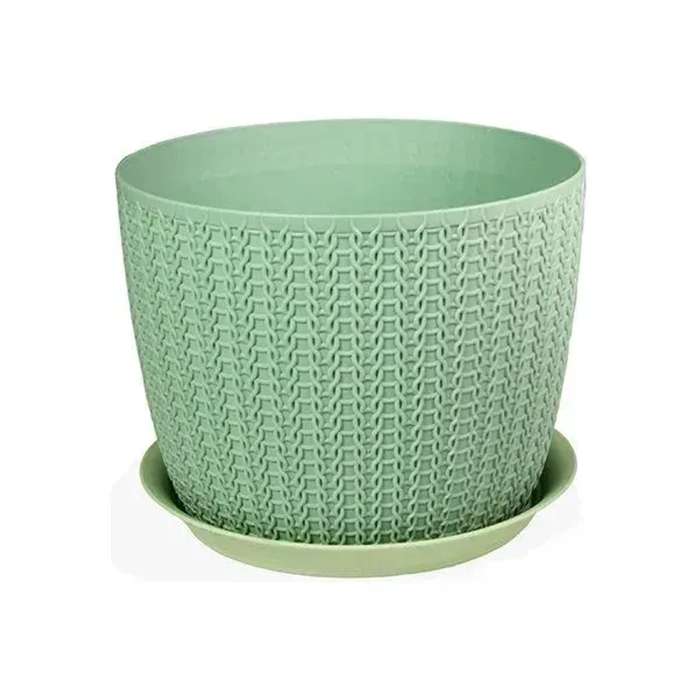 Кашпо ВЯЗАНИЕ D135мм 1,1л с поддоном Фисташковый 0,11,135х0,135м (комплект 12 шт)