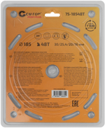 Диск пильный по дереву с тефлоновым покрытием 48Т, CUTOP Profi plus, 185 х 1,3/2,0 х 30/25,4/20/16 мм 75-18548Т