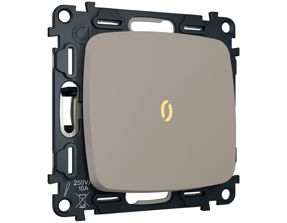 MO362010 Комплект механизма 1-кл выключателя с подсветкой 3200K OMEGA Серо-бежевый матовый QUANT (OP3620, VM101, G11Y)