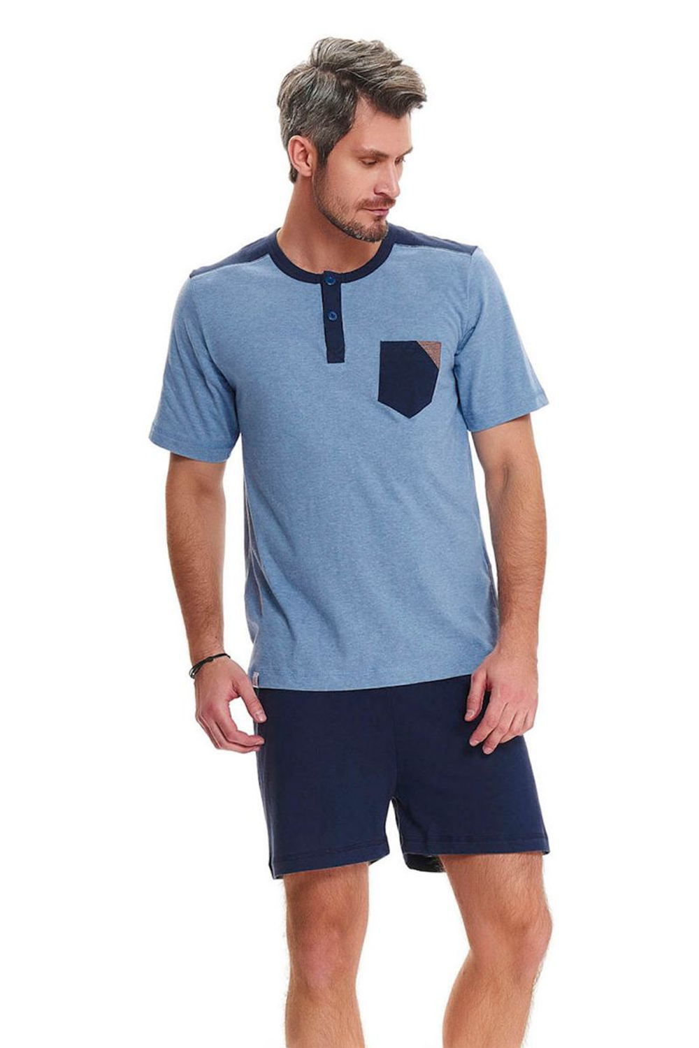 Мужская пижама с накладным карманом на футболке (Размер: XL) (Цвет: серый)