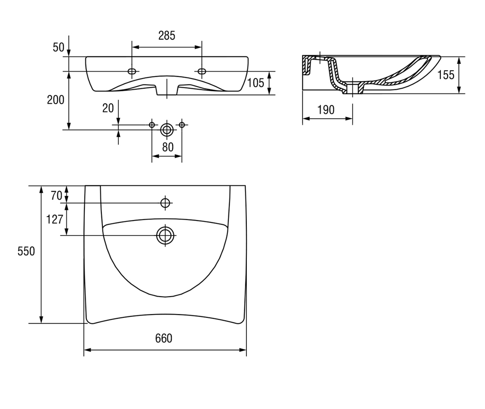 Раковина для инвалидов CERSANIT ETIUDA 65 1 отв.