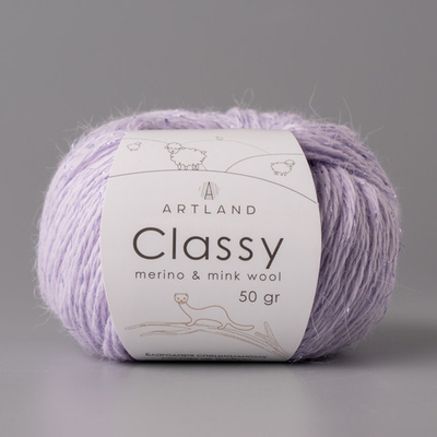 Classy, пряжа с люрексом и пайетками, шелк-5%, мериносовая шерсть-20%, нейлон-30%, норка-45%, 50 гр, 240 м, нежная сирень