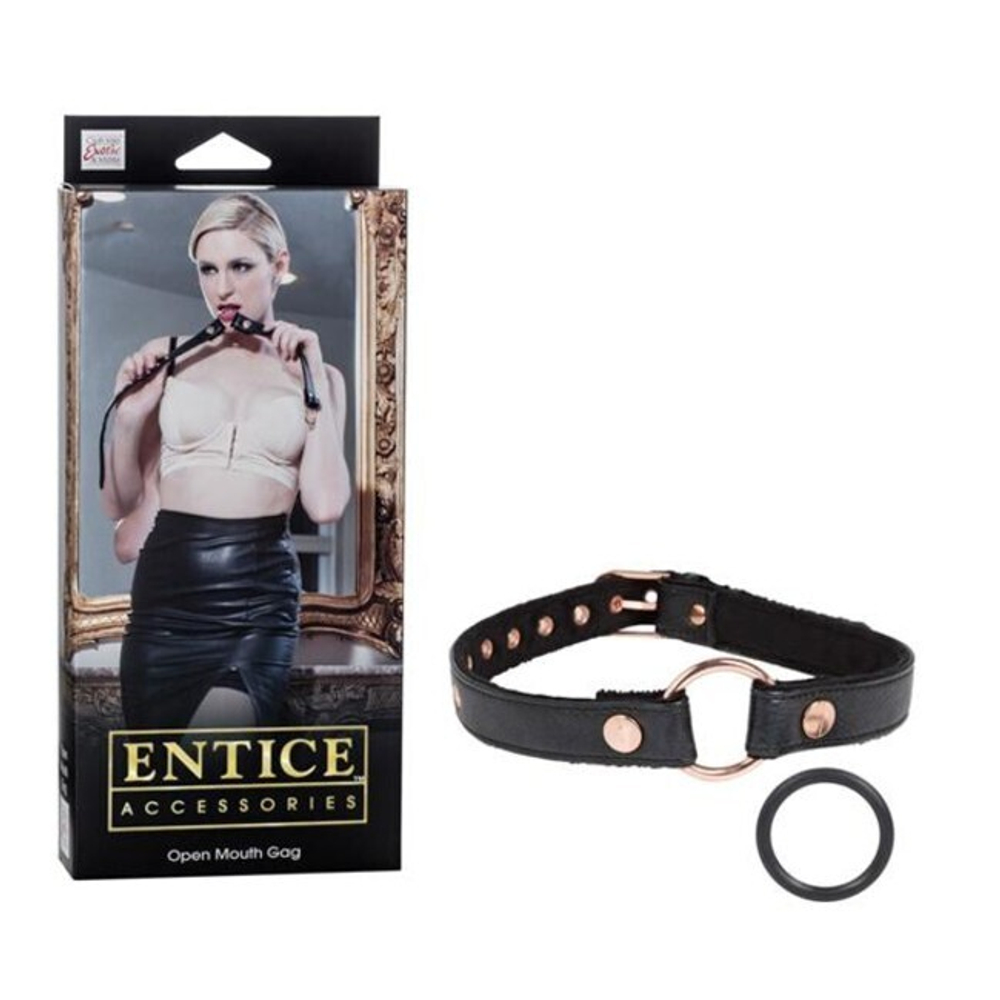 Кляп-кольцо на ремне Open Mouth Gag с плюшевой подкладкой (Цвет: черный с золотым)