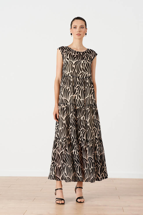 51671 Платье женское (черно-бежевый принт)