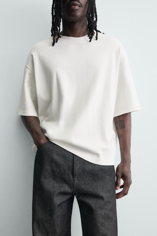 ZARA ТОЛСТОВКА BOXY FIT С РЕЛЬЕФНЫМ УЗОРОМ, СВЕТЛО-БЕЖЕВЫЙ