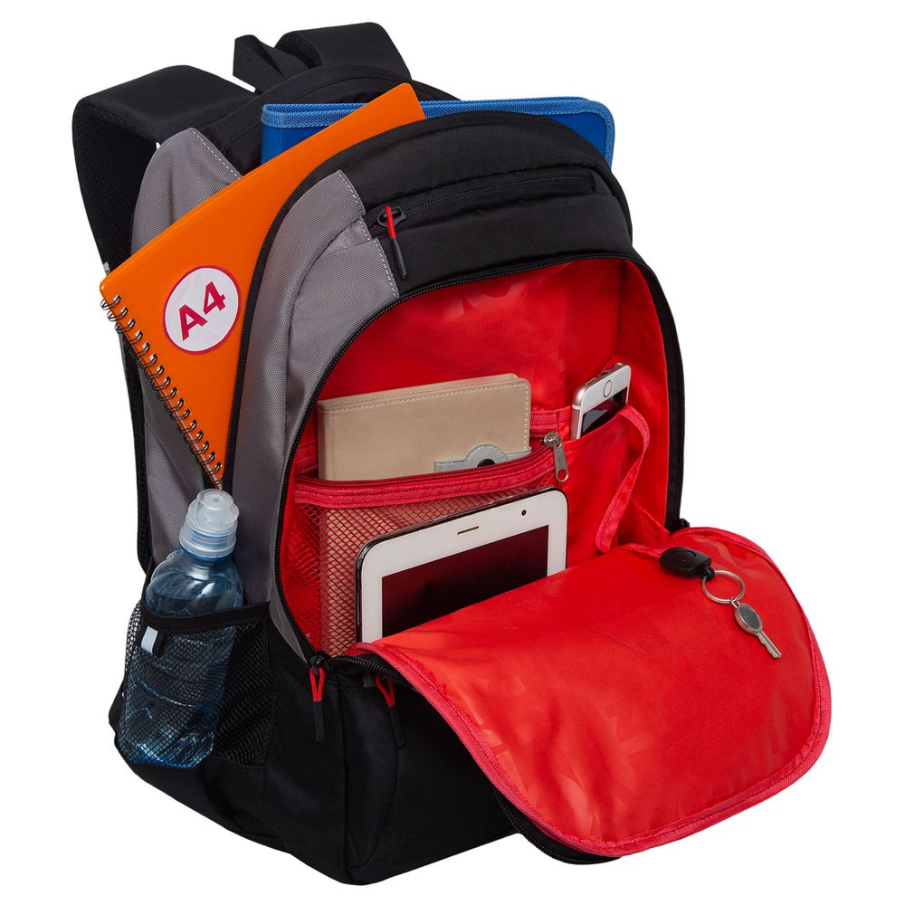 Рюкзак Grizzly, 32*45*23см, 2 отделения, 4 кармана, анатомическая спинка, черный-серый