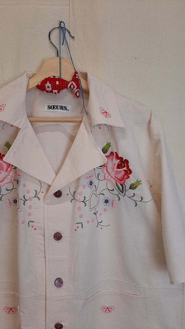 Рубашка с Красными Розами/Red Rose Short Sleeve Shirt белая - фото 3