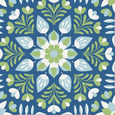 Цветочный орнамент сине-зеленый