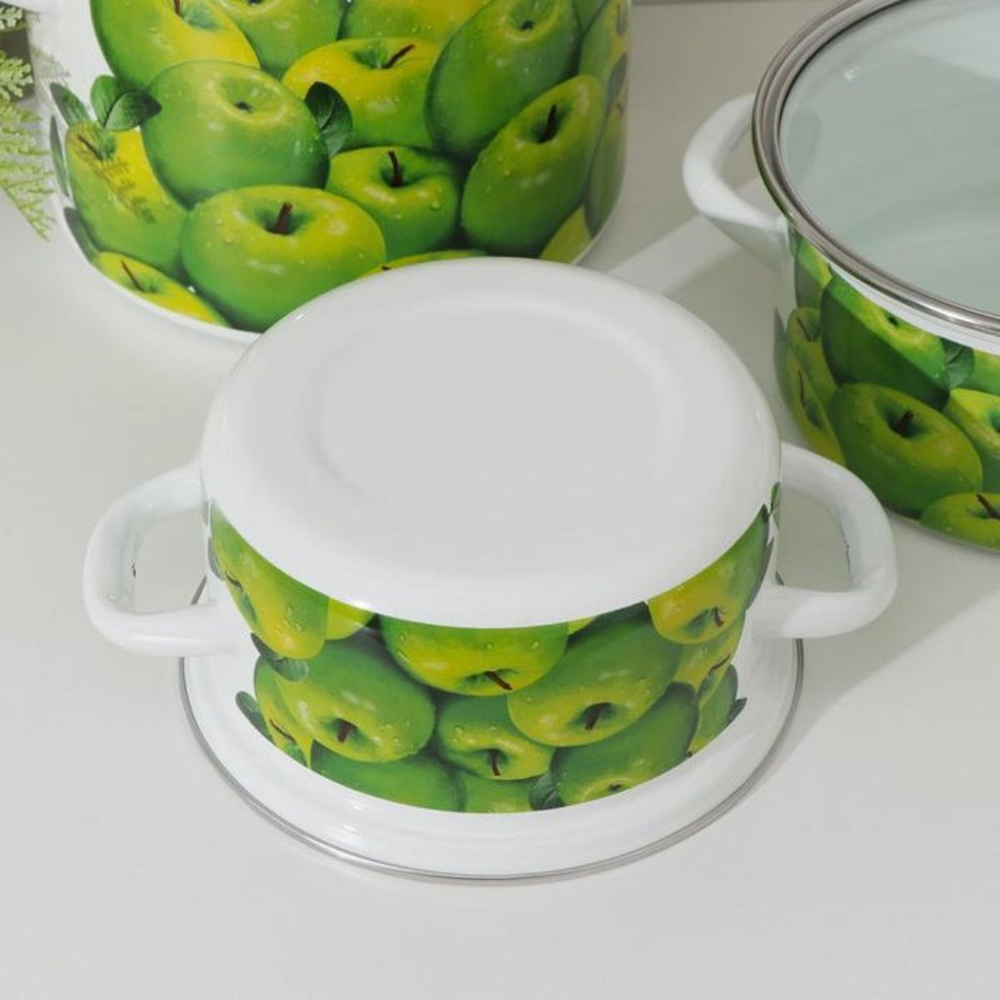 Набор эмалированной посуды 6 пр, кастрюли 1.5,2.3,5 л, Керчь, Поздние яблоки 5-1-Экстра, бел