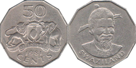 Эсватини (Свазиленд) 50 центов, 1974 - 1981 Собуза II VF
