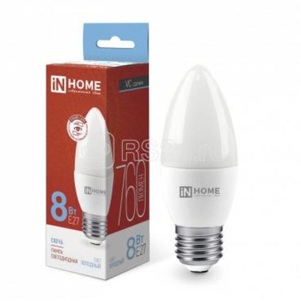 Лампа светодиод. IN-HOME Е27 8Вт 6500К LED-СВЕЧА-VC 230В 600Лм