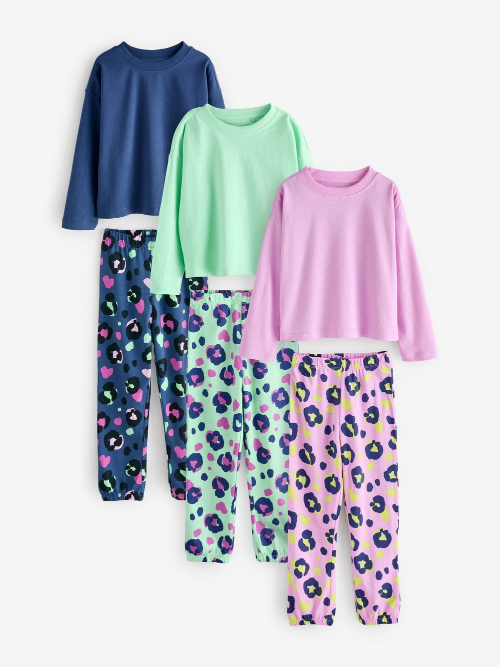 Пижама для девочки Next Q96-921, 3 шт., Розовый, Мятный, Темно-синий