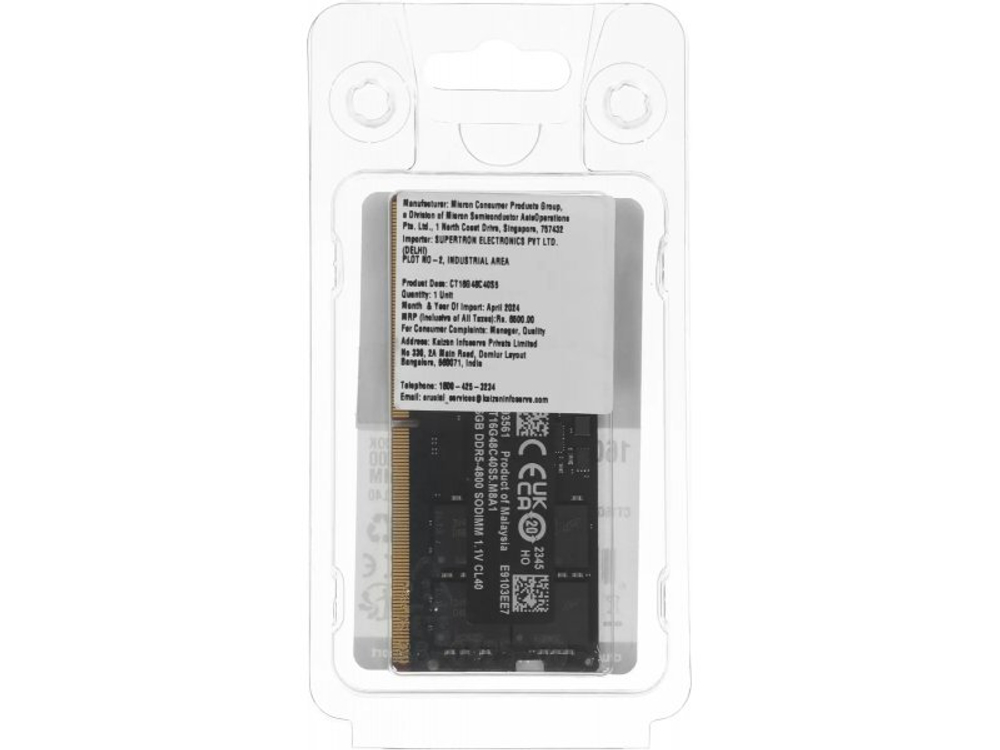 Оперативная память Crucial CT16G48C40S5, DDR5 1х 16ГБ 4800 МГц, SODIMM, RTL