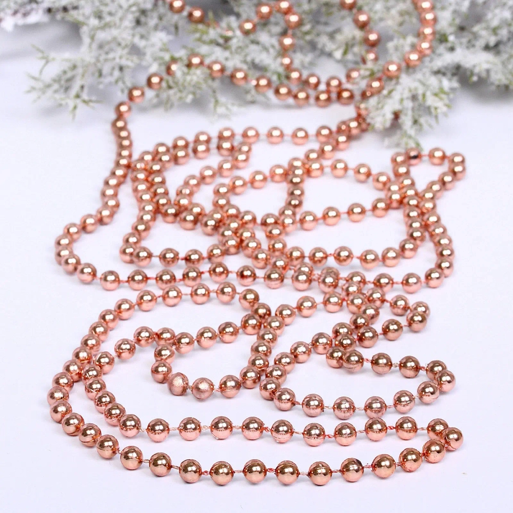 Бусы на елку 2,7м «Шарик» d-6мм, розовое золото (pvc коробка)