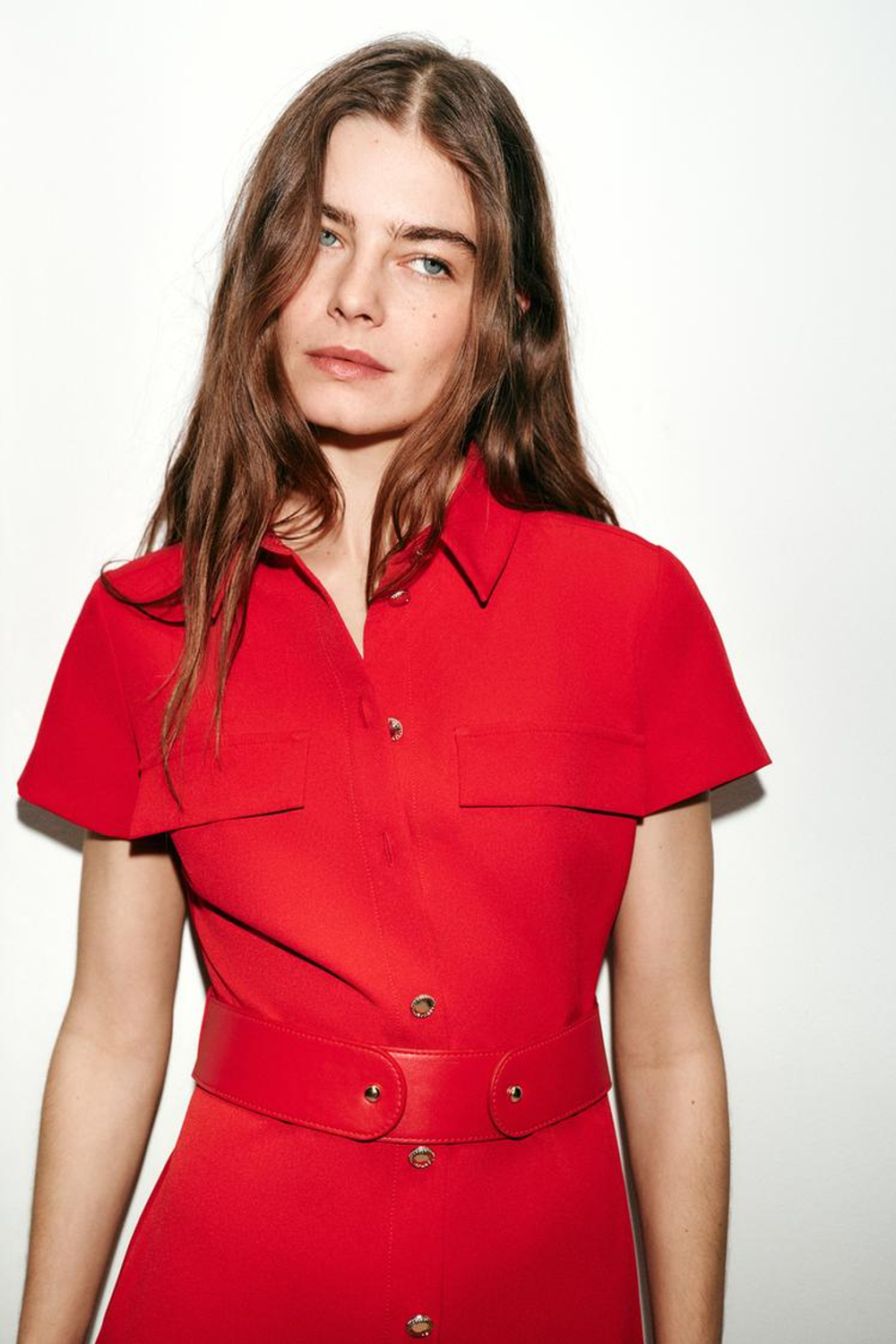 ZARA ПЛАТЬЕ МИДИ С ПОЯСОМ, КРАСНЫЙ