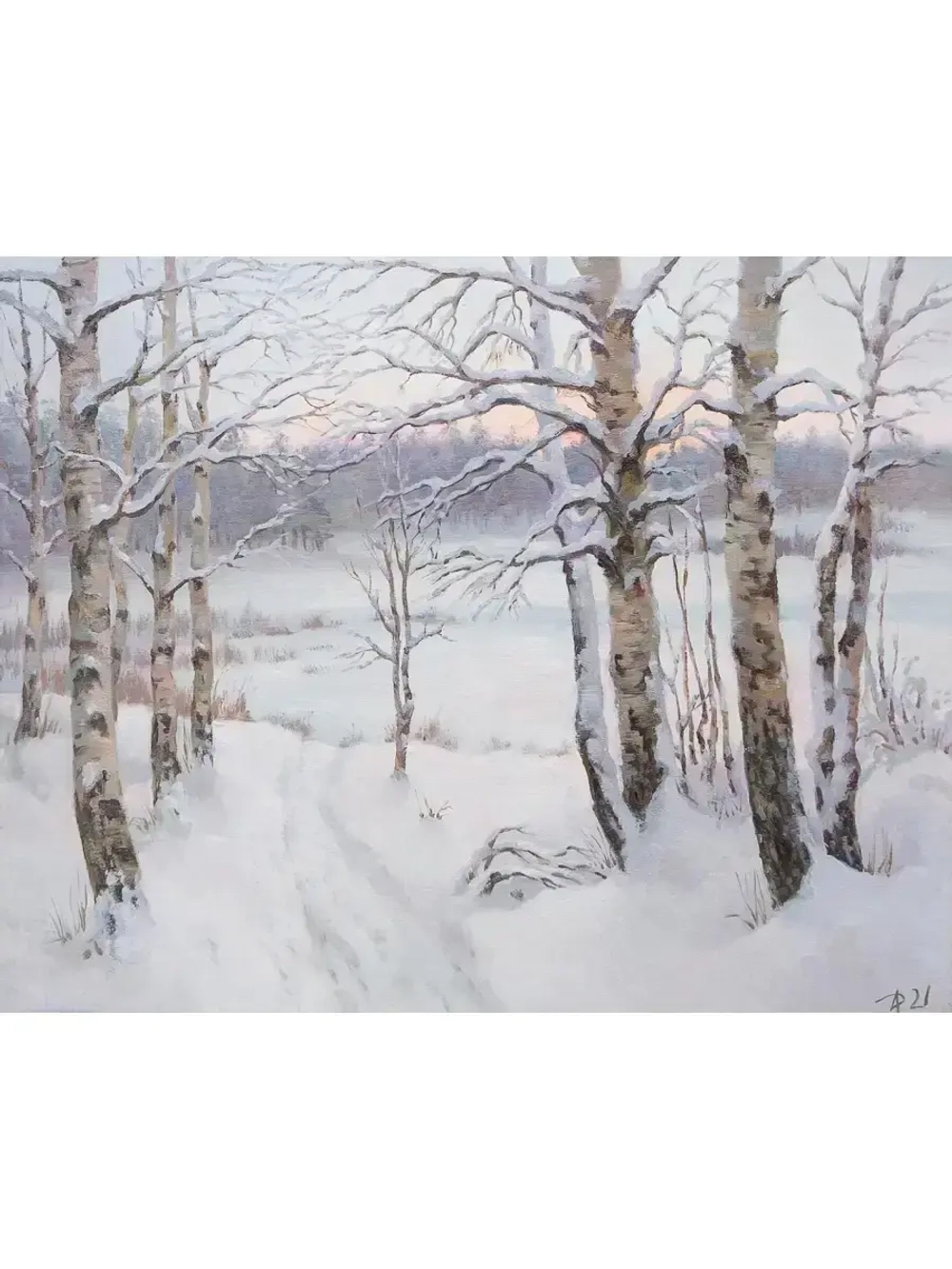 Картина маслом Зима. Вечереет Дельцов (без рамы)
