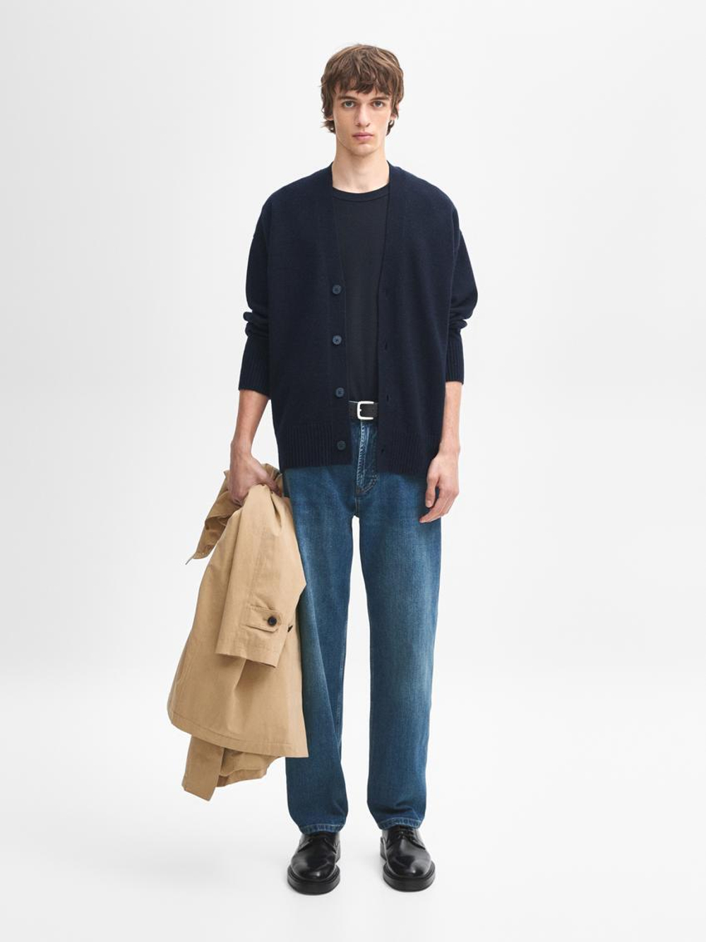 Massimo Dutti Кардиган из 100% кашемира с пуговицами, темно-синий