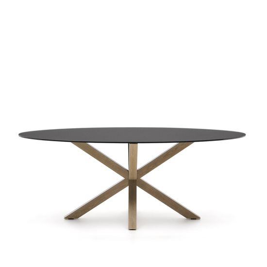 Овальный стол ARYA Argo из матового черного стекла и стали с эффектом дерева 200x100