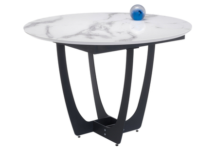 Стеклянный стол Венера 110(148)х110х77 графит / белый мрамор