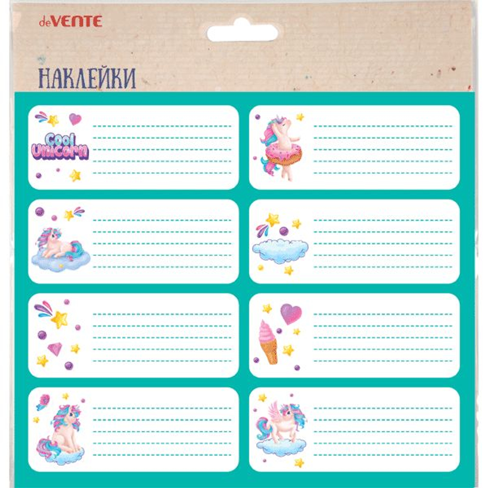 Набор наклеек для тетрадей 40x96 мм, 8 дизайнов