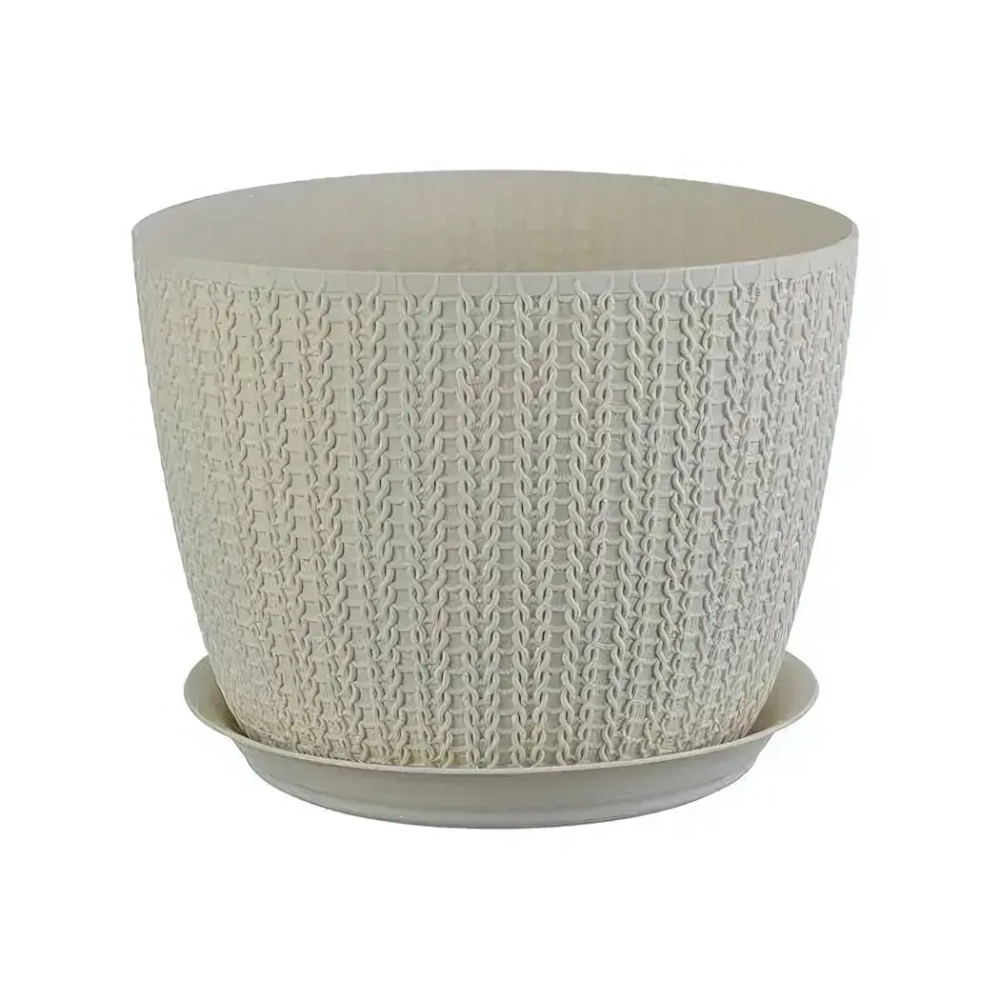 Кашпо ВЯЗАНИЕ D180мм 2,8л с поддоном белый ротанг 0,14,18х0,18м