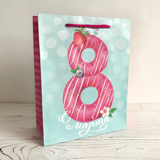 Крафт пакет "8 марта", 18х23х8 см