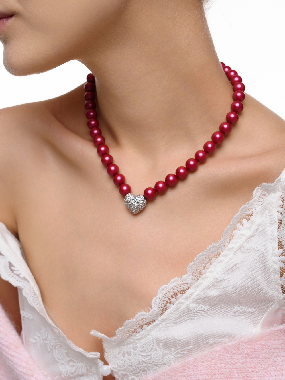 Колье "Autumn Heart Red" Silver