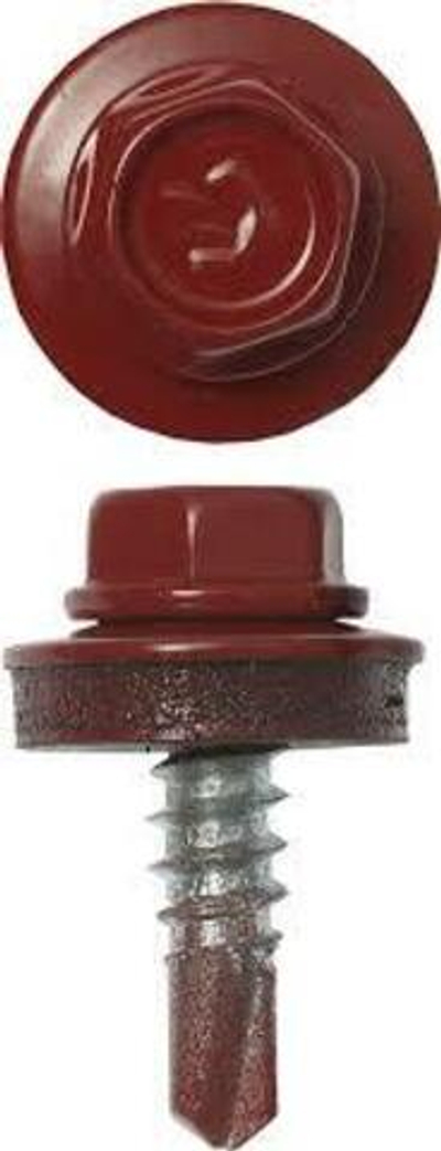 Саморезы СКМ кровельные,RAL 3003 рубиново-красный 19*5,5мм, 500шт,для металлических конструкций,Зубр