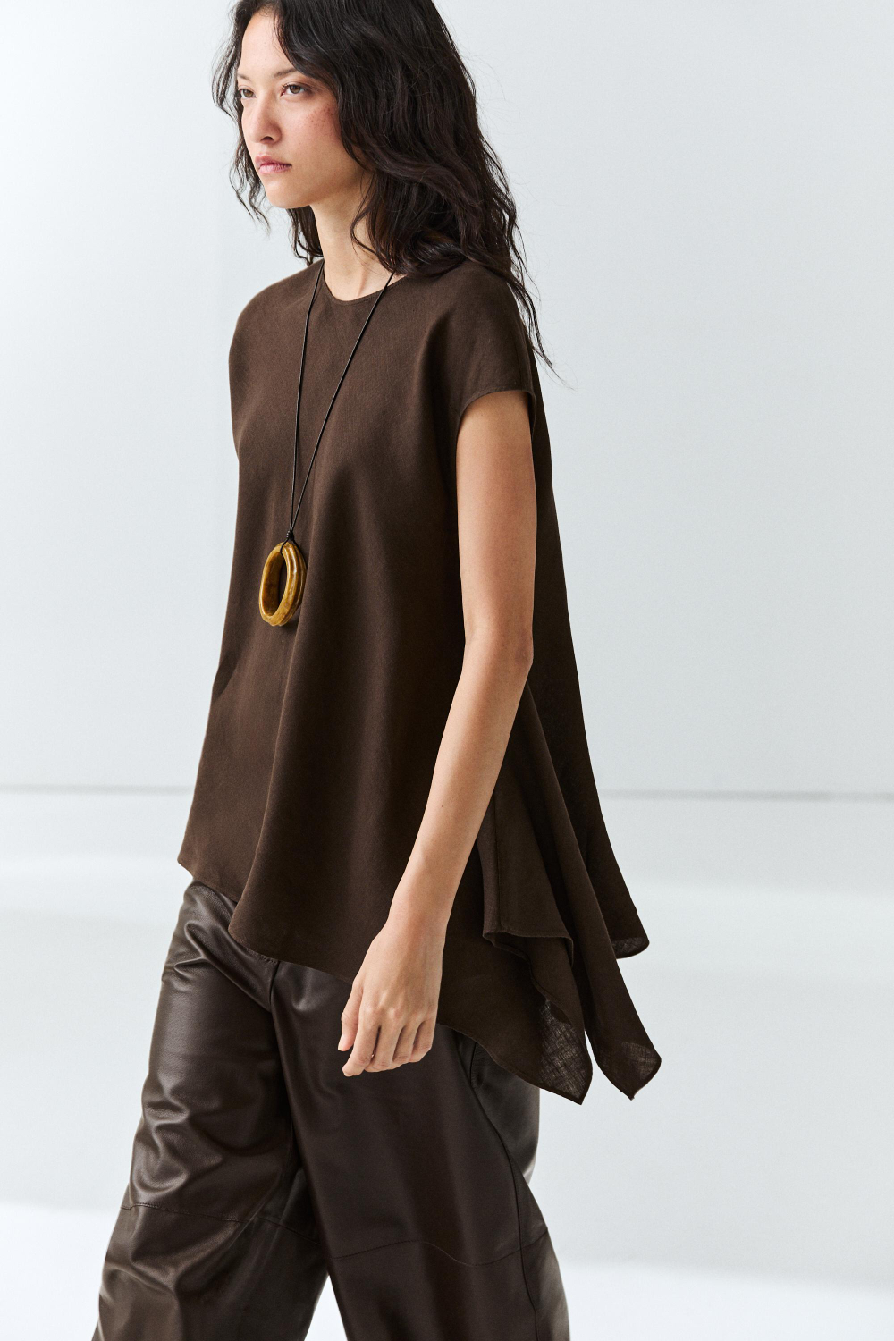 Massimo Dutti Асимметричный топ из 100% льна, коричневый