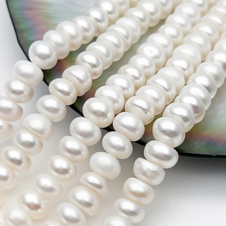 Жемчуг бусины, размер около 5,8-6*3,7-4,5 мм, цена за отрезок 18 см (1/2 нити)