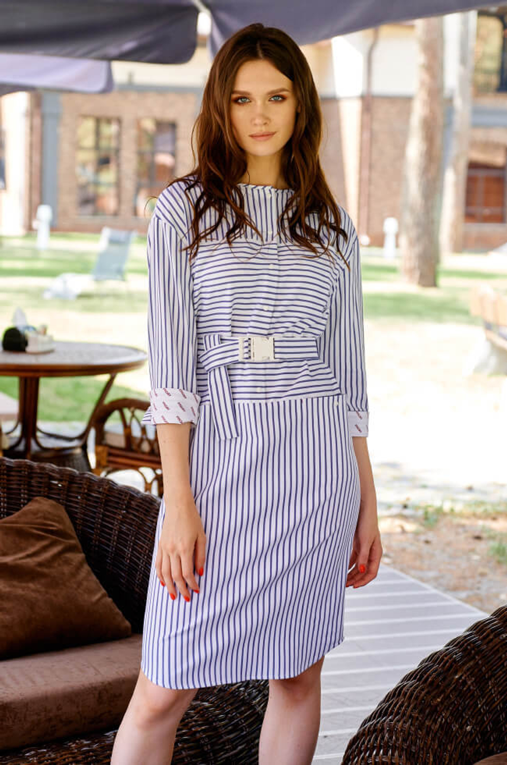 51137 Платье женское (бело-синяя полоска)