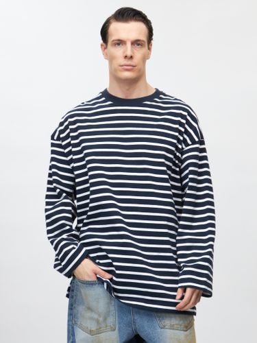 Синий хлопковый лонгслив PURE в полоску